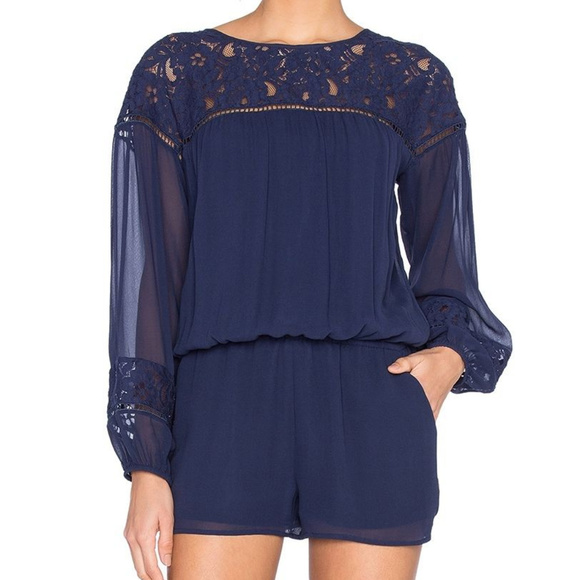 Joie Romper Silk Eyelet Lace Navy Size Large - Picture 1 of 8